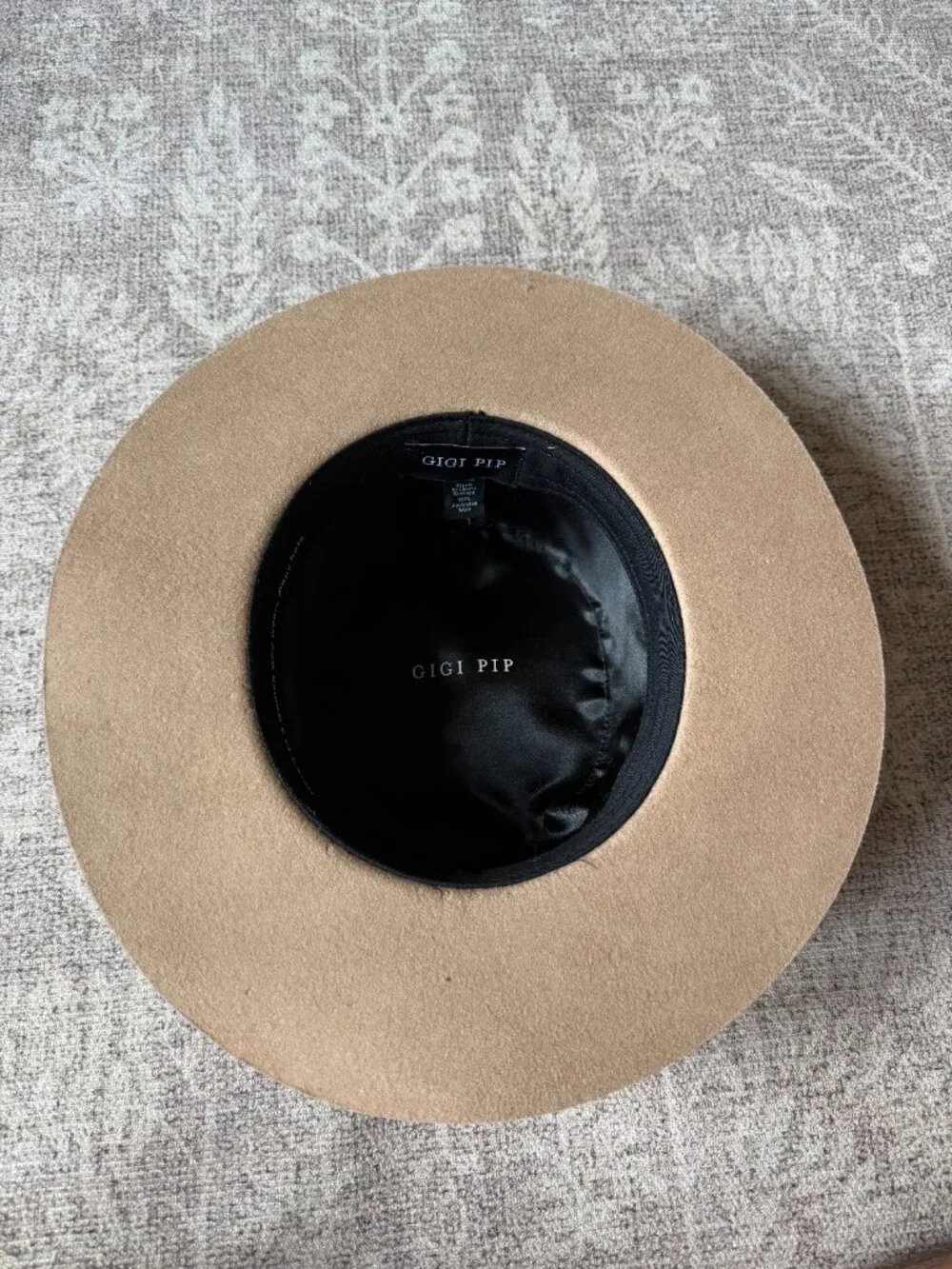 Gigi Pip Australian Wool Wide Brim Fedora Hat W/ Black Leather Chain Band 59 M/L